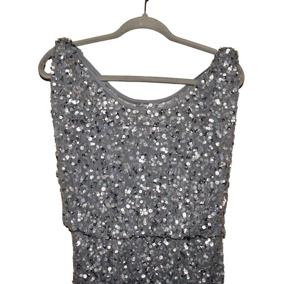 JS COLLECTIONS $298 Boatneck Mesh‎ Sequin Sleeveless Evening Gown Silver Size 4 - Picture 3 of 5